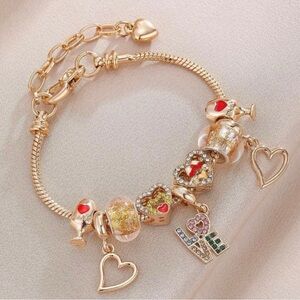 Gold Heart and love Charm Bracelet